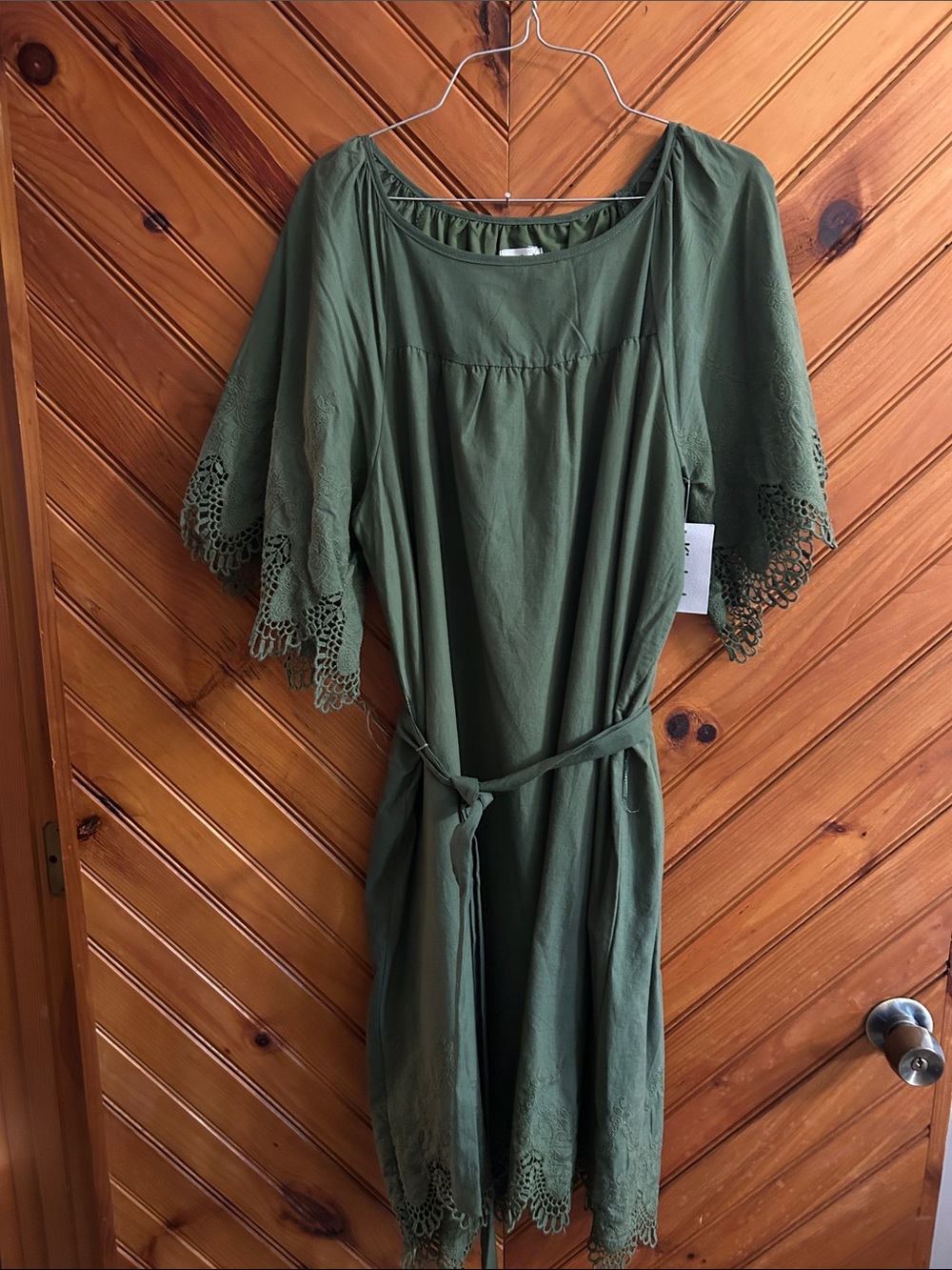 Kindred Olive Midi Dress with Lace-Trim Tie Waist